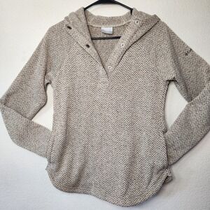 Columbia houndstooth tan & cream pullover hoodie womens size small